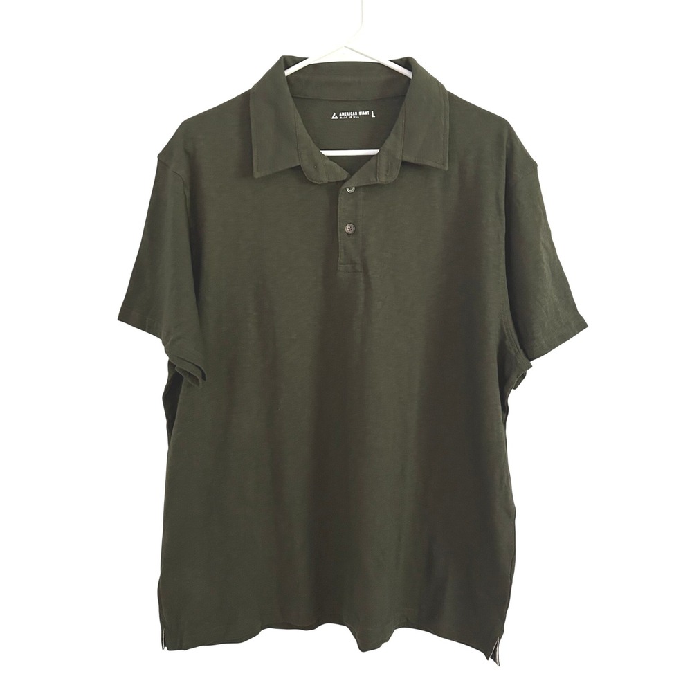 American Giant Mens Olive Green Premium Slub Cotton Polo Shirt L Large New NWOT - Picture 2 of 8